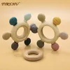 Teethers Toys TYRYHU 1PC Silicone Teether Baby Rudder Shape Wooden Ring Kid Gift BPA Free Children Goods Teething Toy 230825