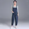 Kvinnors jeans denim våren kvinnor byxor hängslen lös plus storlek 5xl 6xl casual jumpsuits flickor hög midja ljusblå rompers