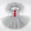 Cosplay Halloween Pennywise Costume For Kids Creepy Clown Carnival Party Clothes Grey Children Girls Fancy Tulle Tutu Dress Set 230825