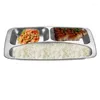 Piatti 1pc In Acciaio Inox Diviso Vassoio Pranzo Piatto Contenitore Per La Mensa Scolastica 3/4 Sezione Veloce ZM811