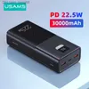 USAMS 30000MAHパワーバンク22.5W/65WタイプC PD QC高速電源パワーバンクポータブル外部バッテリー充電器用ラップトップタブレットQ230826