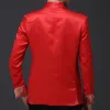 Мужские костюмы Пиджаки с рисунком дракона Жаккардовый мужской красный пиджак с воротником-стойкой Традиционный китайский мужской атласный свадебный пиджак с застежкой в виде лягушки 230825