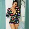 Women's Jumpsuits Rompers hirigin Hot Sale Women Sexy Stretchy Pajamas Long Sleeve V-Neck Pineapple Star Heart Printed Bodycon Summer Lady Jumpsuit Romper T230825