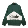 Version Rhude Hoodies Sunset Letter Printing Panel Kontrast Färg Män och kvinnors blixtlås Jacka American High Street Loose Coat Suno