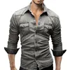 Herren-T-Shirts, gestreiftes T-Shirt, langärmeliges Hemd, lässig, einfarbig, Patchwork, Denim, für Herren, Tops, Sommer, kurze Männer