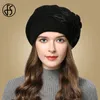 ベレットfニットウールの帽子冬の花温かい女性キャップガールズビーニーラビットファーハットゴロスボンネットフェムヒバー230825