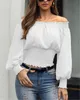 Women's Blouses Shirts Hot Off Shoulder Autumn Chiffon Shirts Top Lady Women Long Sleeve Shirt Slim Casual Solid White Blouses T230825