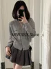 Women's Knits Grey Casual Knitted Cardigan Woman Basic Long Sleeve Sweater Tops Korean Fashion Elegant Pullover Pure Color 2023 Autumn