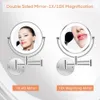 Compact Mirrors Retail 8.5" LED Double Sided Swivel Wall Mount Vanity mirror-3x 5x 10x Magnification Touch Button Adjustable Light 230826