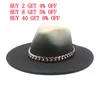 Breite Krempe Hüte Eimer Fedora Hut Farbverlauf Gold Kette Band Frauen Winter Jazz Caps Vintage Luxus Filz Sombreros de Mujer 230825