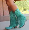 Boots Cowgirls Cowboy for Women Fringe Love Pattern Chunky Heels Point Toe Western Slip On Shoes Female Plus Size 45 230826