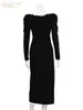 Robes décontractées de base Clacive Bodycon Black Patch Costume de travail élégant à volants à manches longues bureau robe midi mode couture ultra fine vêtements pour femmes T230825