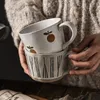 Mokken 300MLGrey House Eenvoudige Vintage Keramische Mok Ruwe Ovenwisselkop Creatieve Koffie Ontbijt Handgetekend Paar