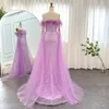 Urban Sexy Dresses Sharon sa att lyxfjäder turkosa Dubai aftonklänning med Cape ärmar 2023 Lilac Arabiska kvinnor Bröllopsfest Prom Gown SS261 230825
