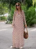 Basic Casual Jurken Losse Maxi Damesjurk Geometrische Print Zijsplit 2023 Zomer V-hals Damesjurk Casual Lange mouwen Losvallend Modieus Gewaad T230825