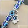 Charm armband lycklig fatima hamsa hand blå ond öga charms armband pärlor turkiska pseras för kvinnor smycken