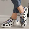 Dress Shoes Women's Sunflower Cow Print Canvas Shoes Flat Slip On Shoes Lightweight Comfortable Shoes T230826