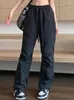 Kvinnors byxor sommar avslappnad bred ben kvinnor fickor high street mode baggy kvinnlig strappy koreansk stil vintage 2023