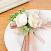 New Wrist Corsages Bracelet Rose Artificial Flowers Boutonniere Brooches Marriage Bridal Bridesmaids Wedding Hand Flower