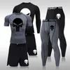 Herren-Trainingsanzüge, Herren-Kompressionsset, MMA, lang- oder kurzärmliges T-Shirt, enge Hosen für Herren, Fitness-Bodybuilding-Kleidung, Totenkopf-Rashguard, Sportanzüge 230825