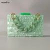 Evening Bags Brand Pearl Light Green Mother Of Acrylic Clutches Wallet 's Luxury Handbags Bag Tasche Box Party Flap Chain Purse 230826