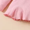 Completi di abbigliamento nati Set di vestiti per neonate Rosa Top con volant per bambini Stampa a cuore Pantaloni con fiocco Principessa Abiti casual per neonati Vestiti 230825