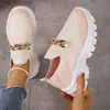 Women's Dress Chain Fashion Thick Platform Sneakers 2023 Autumn Striped Breathable Knitting Flats for Women Slip On Sock 910f