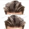 합성 가발 mens toupee 전 폴리 인도 휴먼 헤어 교체 시스템 010mm 주입 PU 남성용 천연 헤어 피스 제트 검은 내구성 피부