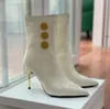 Roni Boots 디자이너 Jacquard Alma Leather Ankle Boots 여성 캘프스킨 최고 품질의 플랫폼 하이힐 고급 니트 Maille Strech 전투 발목 오토바이 부츠