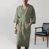 Men's Sleepwear All-season V-neck Nightgown Soft Lace Up Bathrobe With Pockets Super Absorbent Cardigan Style For Comfort