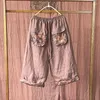Spodnie damskie Lady Vintage 2023 Letnie kieszenie łydki luźne bawełniane lniane harem retro kobiety spodnie yoyikamomo