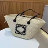 Fashion Designer Bag Brand Straw Braided Basket Bag Big Vine Women's Shoulder Bag Large Handle Handmade Handbag Summer Beach Bag Tote Purse