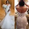 Abiti da sposa sexy a sirena con spalle scoperte 2023 Arabo Aso Ebi Abiti da sposa senza schienale in pizzo Corte dei treni Abiti da sposa Plus