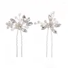 Hårklipp 2st Silvery Pearl Crystal Pins Wedding Accessories Ornament Women Bridal Sticks Head Decoration