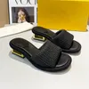 Designer Slides tofflor For Woman Weave Heel Fabric Sandals Sculptural Heels Mule Flip Flops Cut-Out Heeled Summer Rubber Sole