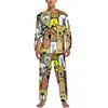 Heren nachtkleding Hond Pow Art Pyjama Lange mouw Kleurrijke pootafdrukken 2-delig Casual set Lente Mannelijk Ontwerp Cool