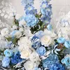 Decorative Flowers Wreaths White Rose Blue Delphinium Artificial Flower Row Hanging Wedding Party Background Arch Decor Road Lead Floral Ball Props 230825