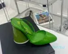 Sapatos de vestido Verde patente couro bloco bombas de salto alto envoltório fechado dedos sapato para mulheres designers de luxo calçados de fábrica