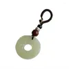 Porte-clés porte-clés de voiture porte-bonheur en jade blanc de style national pendentif Bodhi