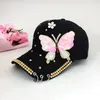 Bollmössor Sommarbasebollhatt för kvinnor Butterfly Diamond Studded Outdoor Cap Ladies Casquatte Metal Three Ring Sun