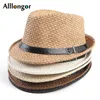 Wide Brim Hats Bucket Summer Straw Hat Men Women Jazz Fedora With Belt Short Sleeve Casual Beach Visor Sun Cap Panama sombrero hombre 230825