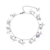 Bracelets de cheville en acier inoxydable, perle papillon étoile, breloque, couleur argent, chaîne de câble, bijoux de pied d'été pour femmes, 22.5cm de Long