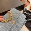 Denim shoulder bag handbag chain purse luxury designer Tote Bags women cowboy messanger flaps bags crossbody clutch heave gold detchable strap Dark Blue wallet 26CM