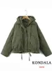 여성 S 재킷 Kondala Streetwear Armygreen 후드 여성 대형 포켓 지퍼 긴 소매 코트 패션 빈티지 겨울 230826