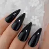 Pregos falsos preto longo ponto stiletto dicas de unhas falsas acrílico salão de cobertura completa unhas artificiais unhas falsas pressione em unhas com adesivo de cola x0826