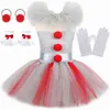 Cosplay Halloween Pennywise Costume For Kids Creepy Clown Carnival Party Clothes Grey Children Girls Fancy Tulle Tutu Dress Set 230825