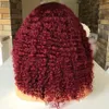 99J couleur rouge crépus bouclés perruque cheveux humains 13x4 bordeaux noir court Bob dentelle avant perruques de cheveux humains pour les femmes courtes profondes bouclés