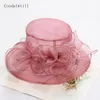 Breite Krempe Hüte Eimer Frauen Elegante Sommer Organza Hut Schleife Blume Sonne Fascinator Hochzeit Kopfbedeckung Weibliche Derby Reise Veranstaltung Chapeau 230825