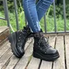 Stiefel Damen Nieten Schnalle Dekor Schnürstiefeletten Punk Stil Keilabsatz Stiefel Frauen Y2K Stil Schuhe 230825