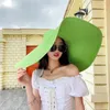 Szerokie brzegowe czapki wiadro proste duże składane 25 -cm dyskietkowy kapelusz słomy dla kobiet dziewczyna ochronę UV Sun Sun Holiday Beach Panama Cake Cap 230825